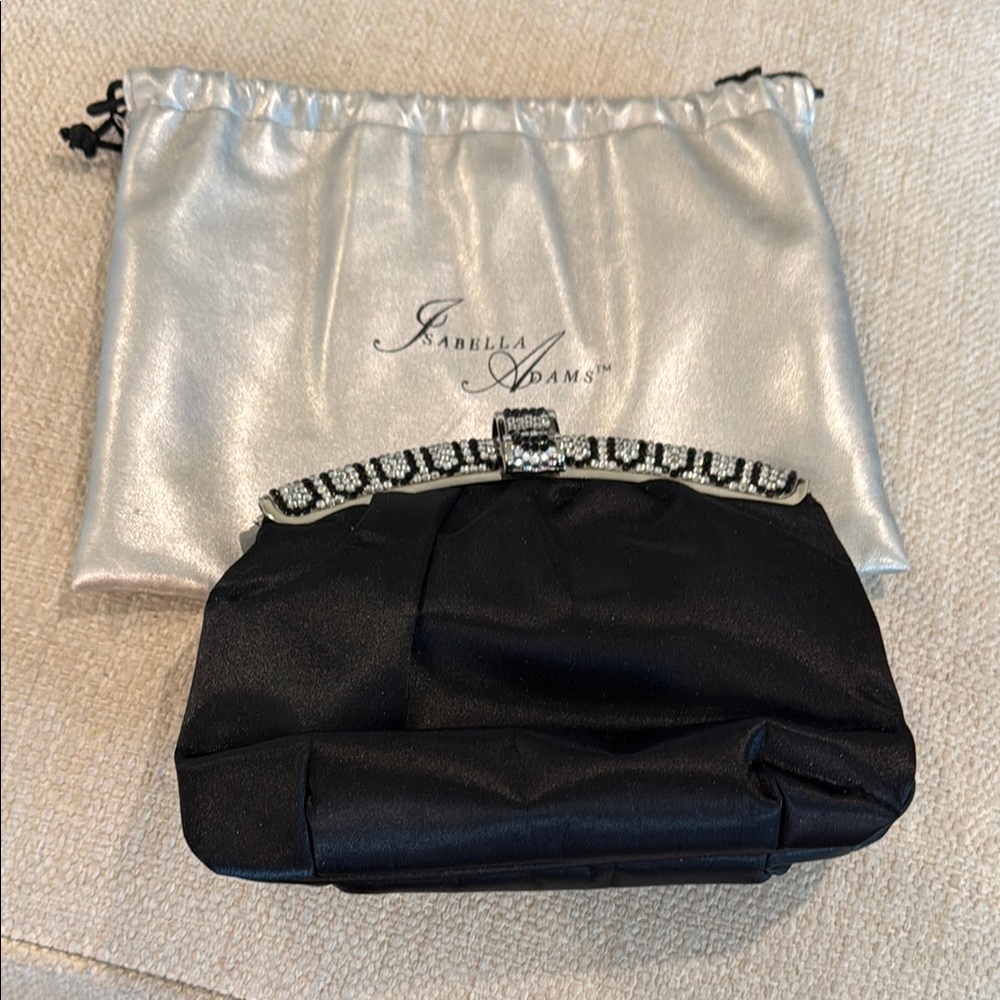 Isabella Adams Black Clutch with Silver & Black Beaded Accents